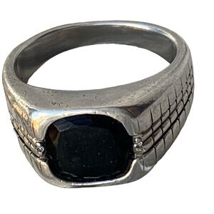 Sleek Genuine Diamond Black Onyx Sterling Silver Mens Ring Jewelry Sharp Looking